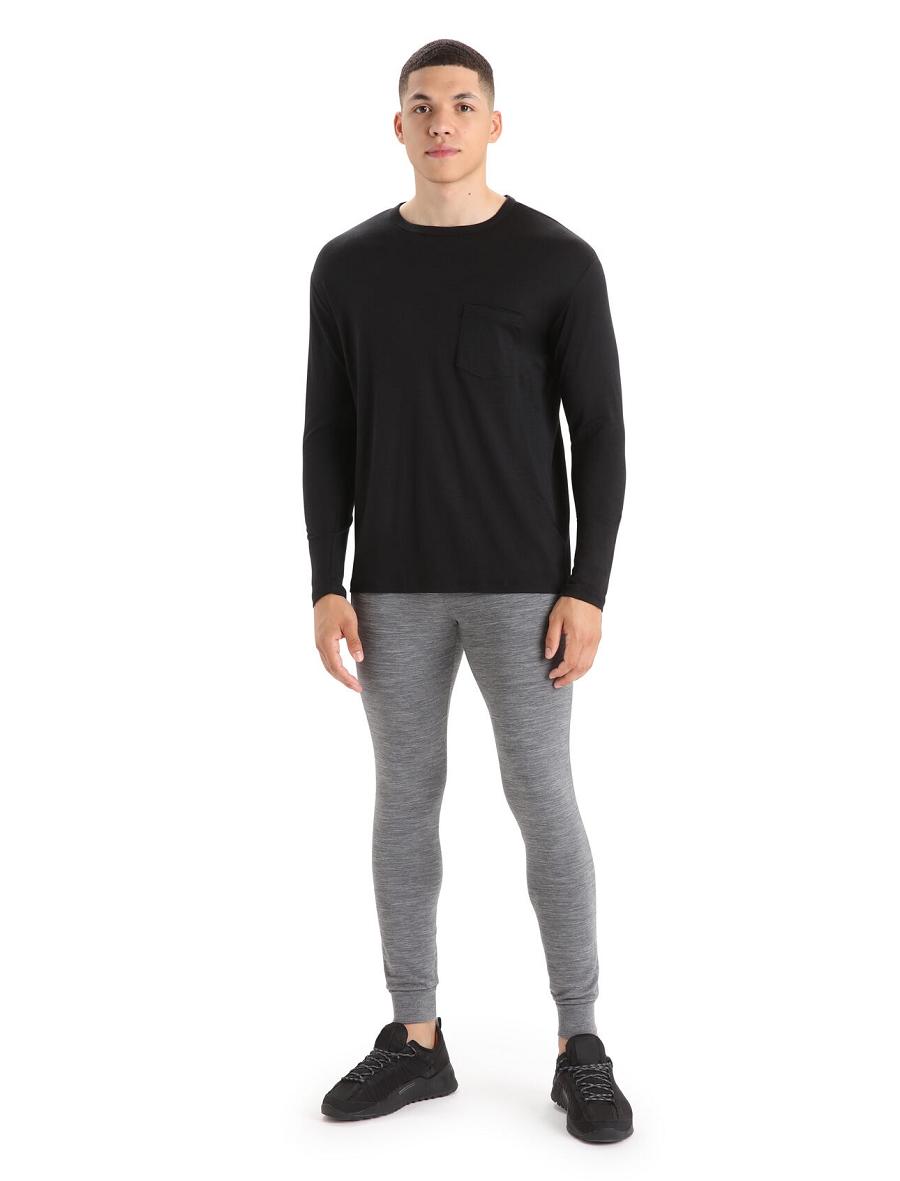 Icebreaker Merino Granary Pocket T-Shirt Férfi Long Sleeve Fekete | HU 1239NWYB